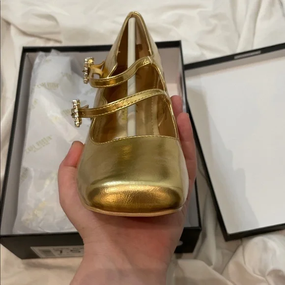 •CAPE ROBBIN• “Selina” Double Strap Mary Jane Heels - Gold // NIB - Picture 5 of 11